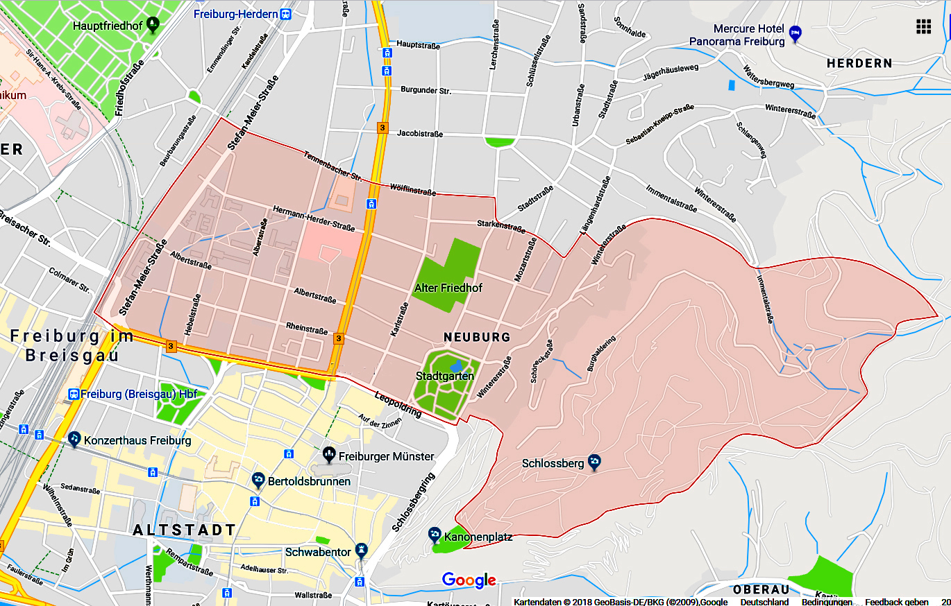 Die Grenzen des Stadtteils Neuburg heute
